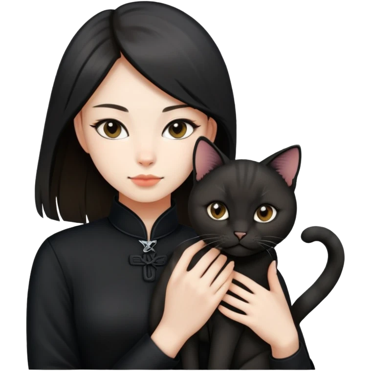 Young woman in black clothes with a Chinese domestic cat emoji