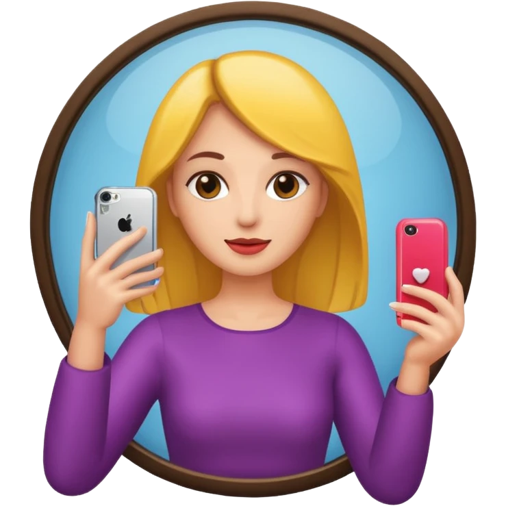 mirror woman holding her phone having selfie emoji