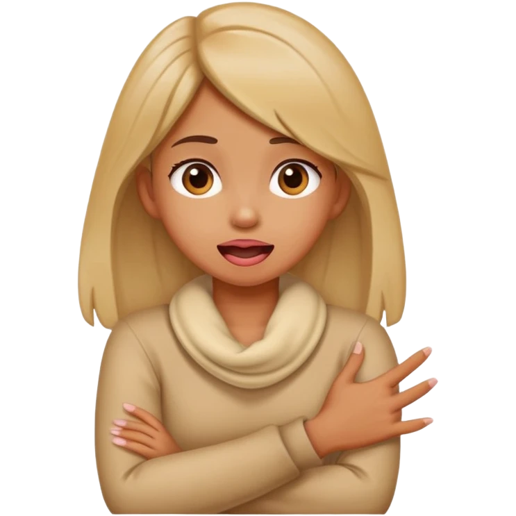 A girl crossing her arms holding her neck with her tongue out emoji