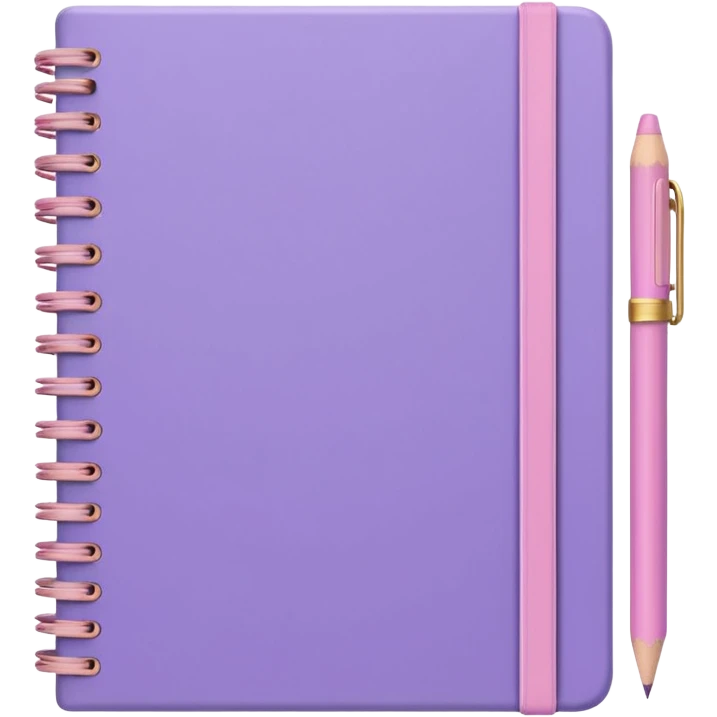 spiral-bound notebook in soft purple with a pastel pink pencil resting on it emoji