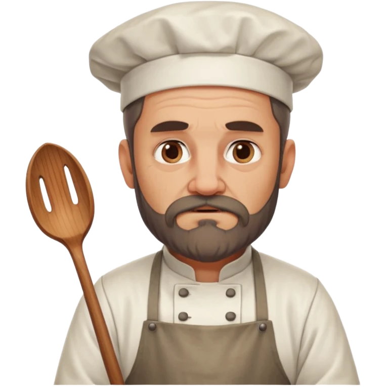 medieval fat chef, middle-aged, bearded, sly, grim-faced emoji, eil face like hes hidin something  emoji