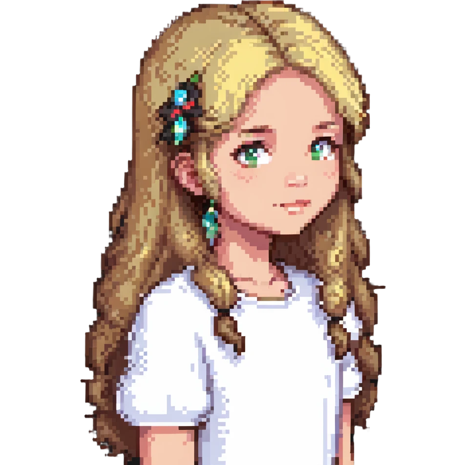girl with light brown blonde hair, pixel art style emoji