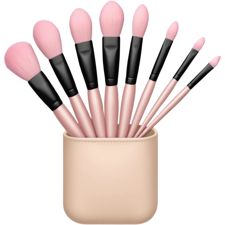 Light pink makeup brush set in beige holder, soft shadows emoji