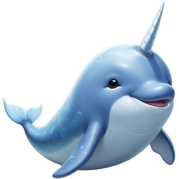 Beautiful and Majestic Cute Narwhal Portrait Emoji, Head and body rendered in serene repose with a gentle, radiant smile, showcasing a streamlined, graceful form adorned with a luminous spiraled tusk and peacefully closed eyes, Simplified yet exquisitely endearing features, highly detailed, glowing with a soft, majestic ocean light, high shine, serene and utterly enchanting, stylized with an air of magical marine splendor, soft glowing outline, capturing the essence of a beautiful and majestic cute narwhal that embodies the quiet wonder of the deep blue! emoji