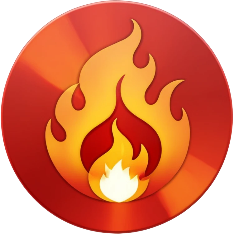 A minimalist CD disc with a subtle fire design, red flames emoji