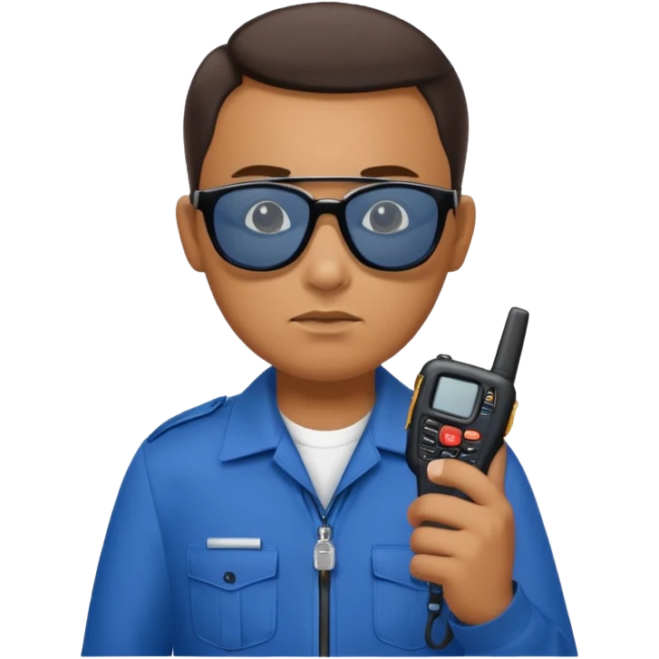 school security, blue cloth, sun glasses, holding walkie-talkie emoji
