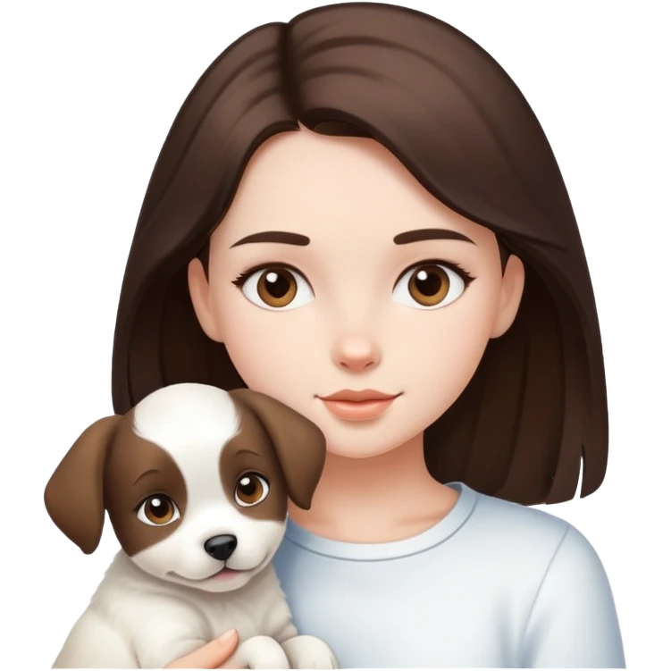 Brunette girl with one white puppy emoji