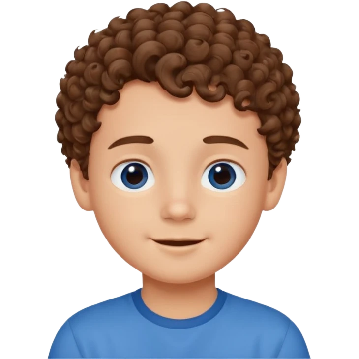 cute boy happy with heart eyes curly short brown hair blue shirt emoji