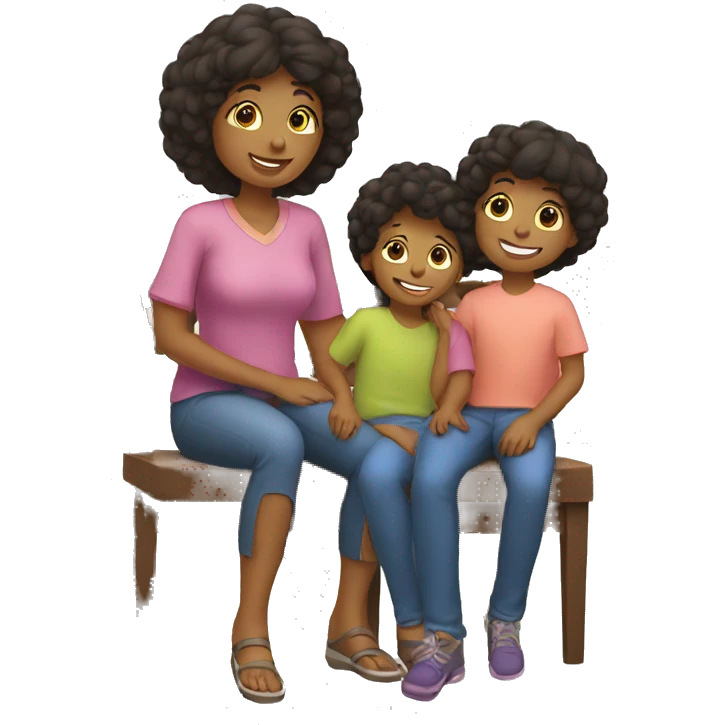 Mother and her children sitting emoji