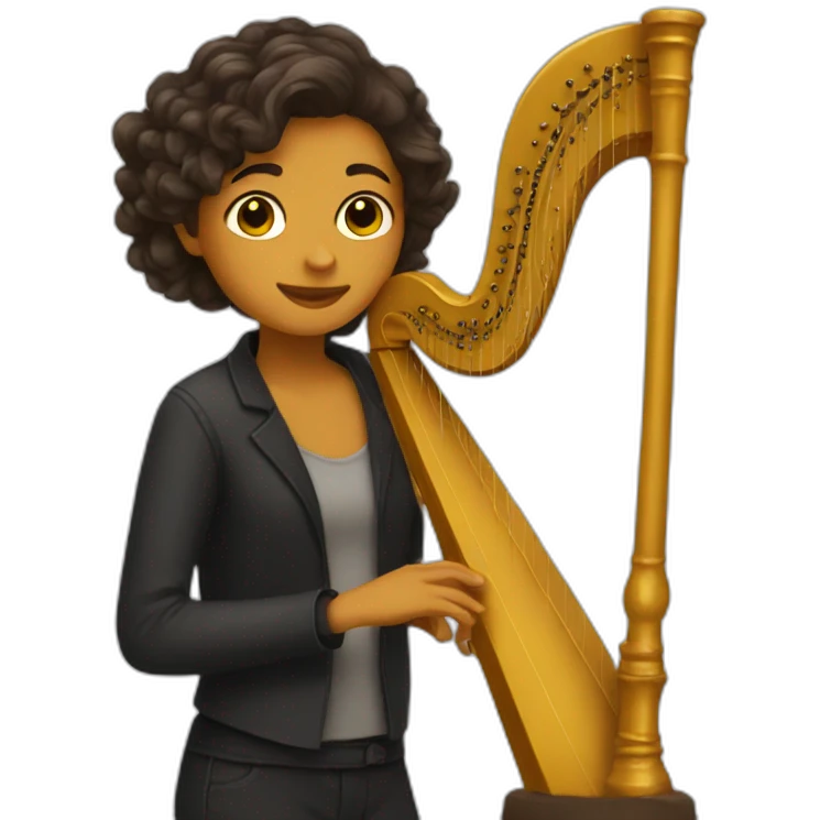 Dark curry hair harpist emoji