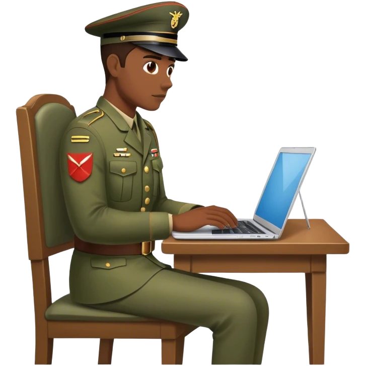 Soldier on a chair watching a laptop, kawaï style emoji