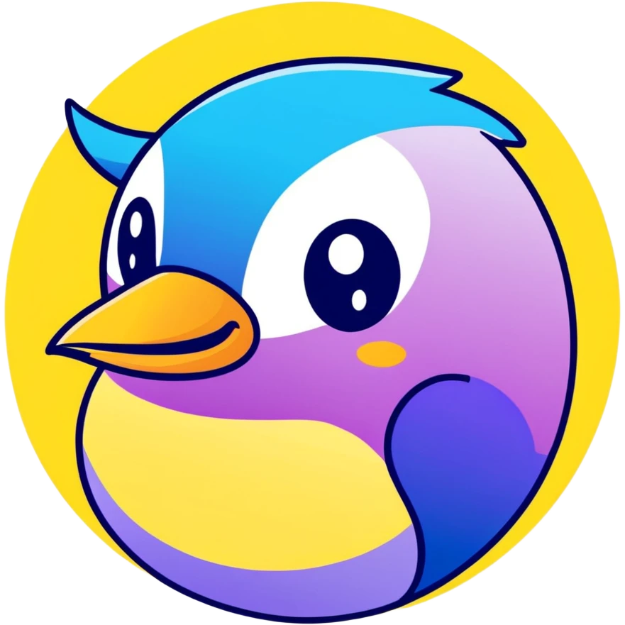 A stylized bird head with a blue and purple gradient, in a circular shape emoji