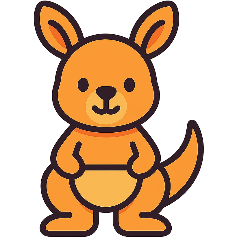 cute cartoon kangaroo icon, rounded shapes, friendly expression, visible pouch, modern icon style emoji
