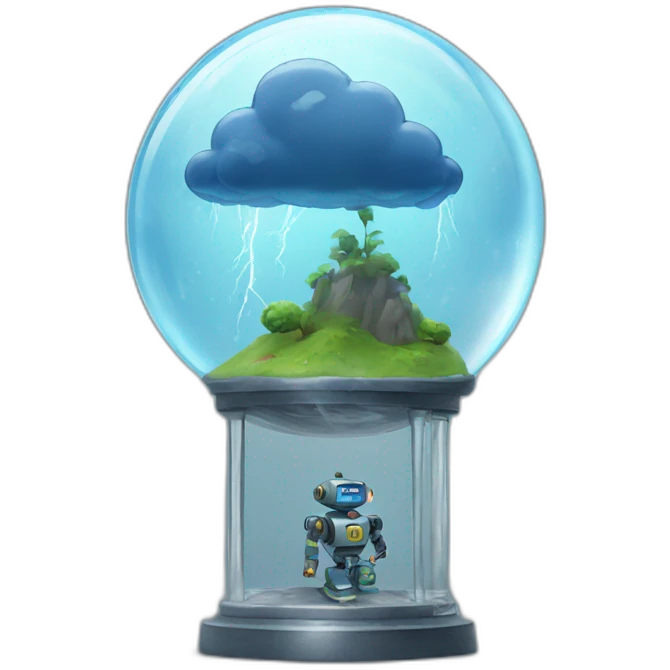 thunderstorm and robot in a glass globe emoji