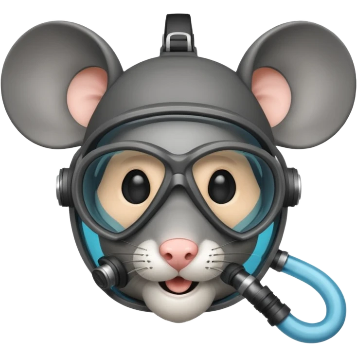 a mouse head with scuba gear (scuba mask and snorkel) emoji