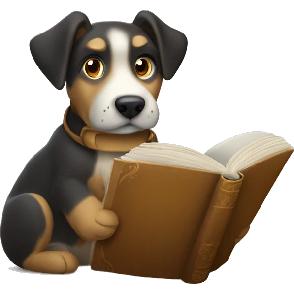 Perro leyendo un libro de una saga de fantasía  emoji
