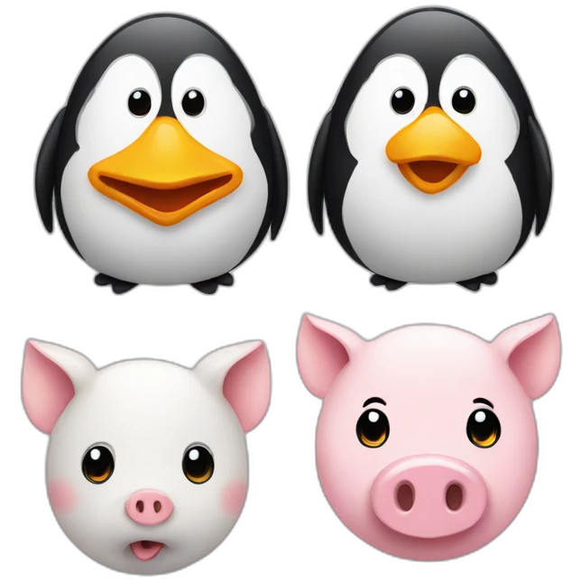 penguin and two pigs emoji