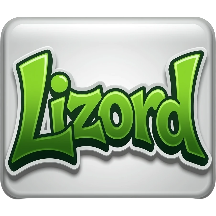Graffity green metálico y 3D al estilo Cyber write "Lizord" png background with hrome effect and gyperrealistic emoji