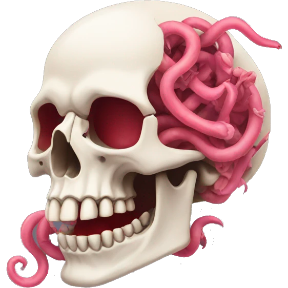 Skull with pink and red  worms on top emoji