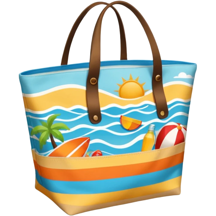 A cheerful beach bag with a summer pattern, packed and ready for a day at the beach. emoji