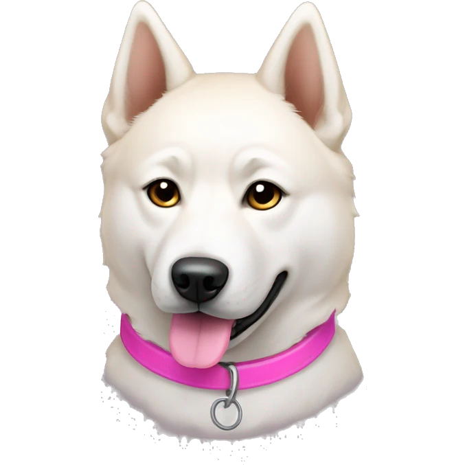 White jindo dog with pointy light brown ears and pink collar emoji