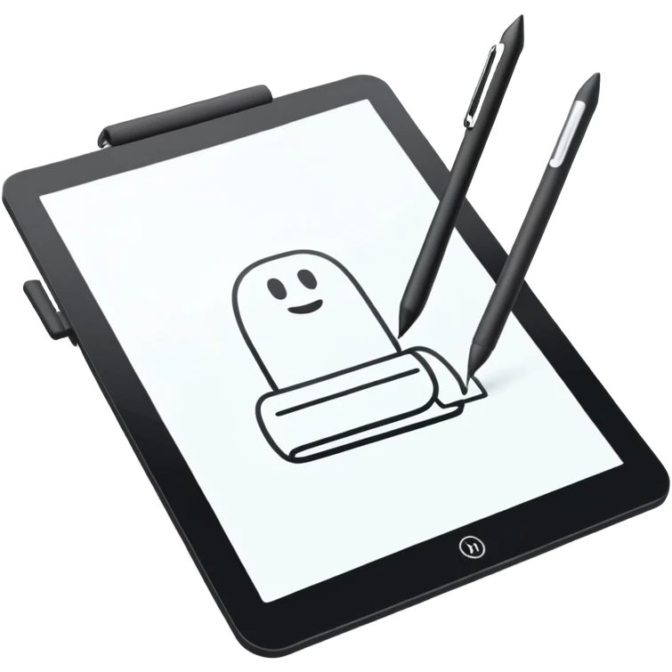 digital drawing tablet with a stylus resting on top emoji