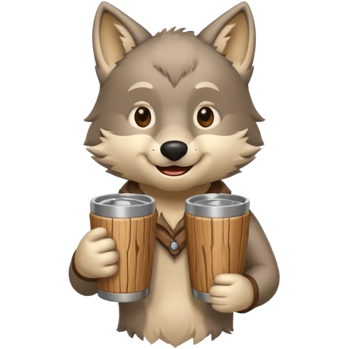 Wolf cartoon wholding wood tumber emoji