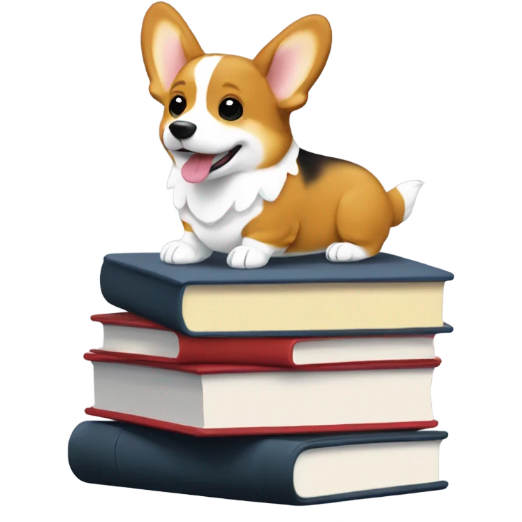 a fit tri color corgi on a stack of books emoji