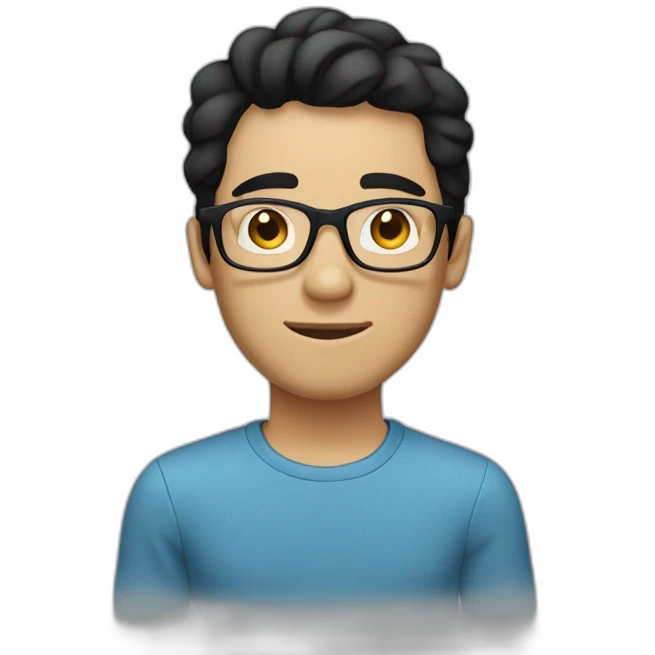 slim smart guy black hair and white skin color with glasses emoji