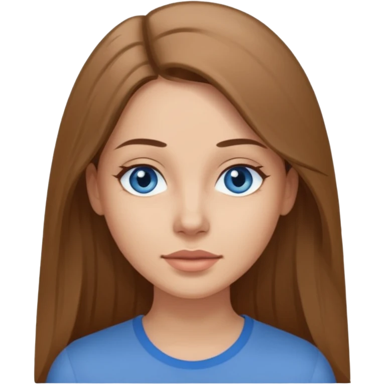a woman, 30 years old, light skin with medium brown straight hair, long hair. blue eyes. No eyeglasses. Gray top. emoji