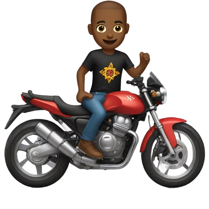 Motorcyclist wearing a t-shirt with ‘Morocco Baby’ logo emoji