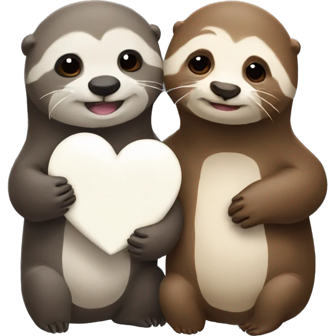 otter and sloth holding white heart together emoji