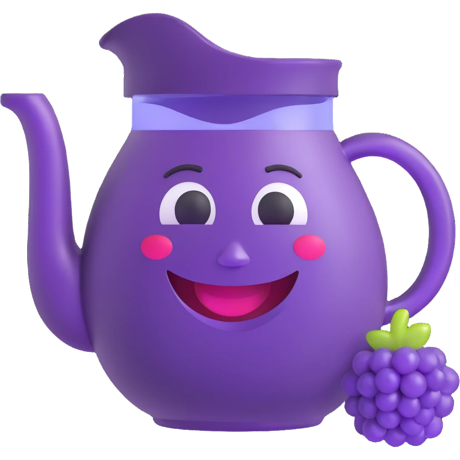 grape koolaid pitcher with smiling face emoji