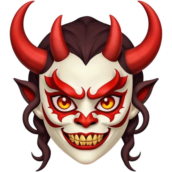 woman wearing a scary demon mask with horns emoji