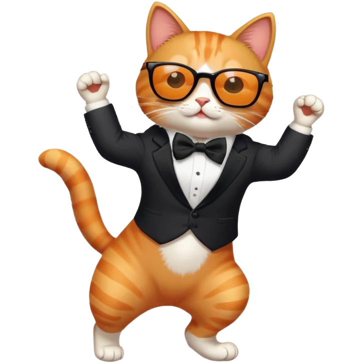cat with sunglasses and a bow tie dancing emoji