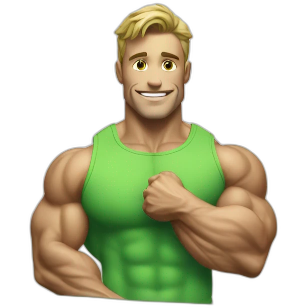 REALISTIC GREEN COLORED BOOK WITH THE PHOTO OF A BODY BUILDER ON IT'S FRONT COVER emoji