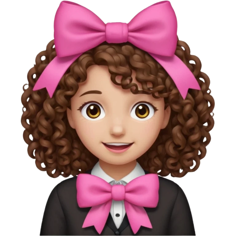 Curly hair girl, Pleading Face emoji, using pink bow emoji