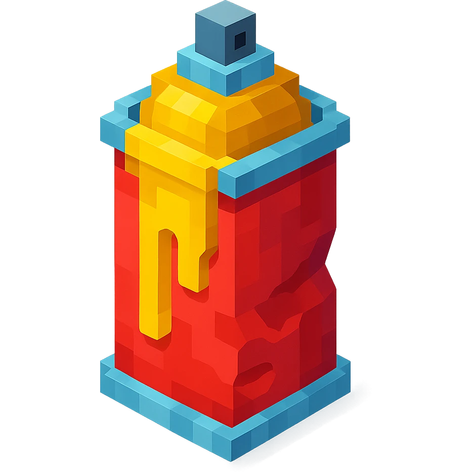 voxel style spray paint can with gold paint, dented and used, isometric view emoji