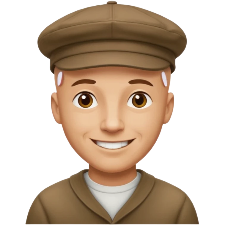 a bald man wearing a old english style cap looking really hopeful emoji
