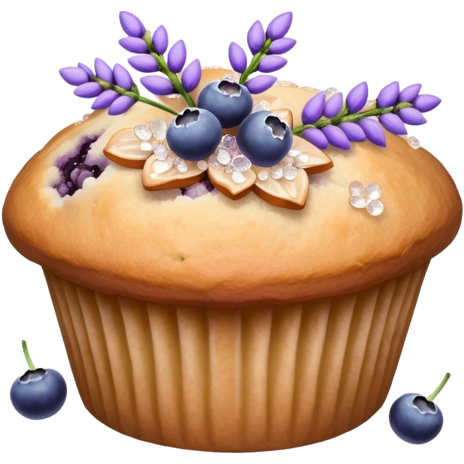 Lavender flower sprig muffin with berries and sugar crystals emoji