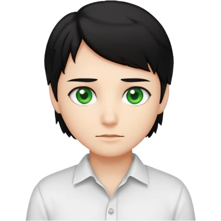 Green eyes black hair white shirt emoji