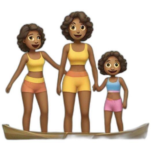 Mamma and two daughters going to the river emoji