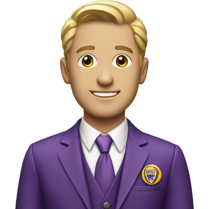 A man in a purple suit with a WB badge emoji