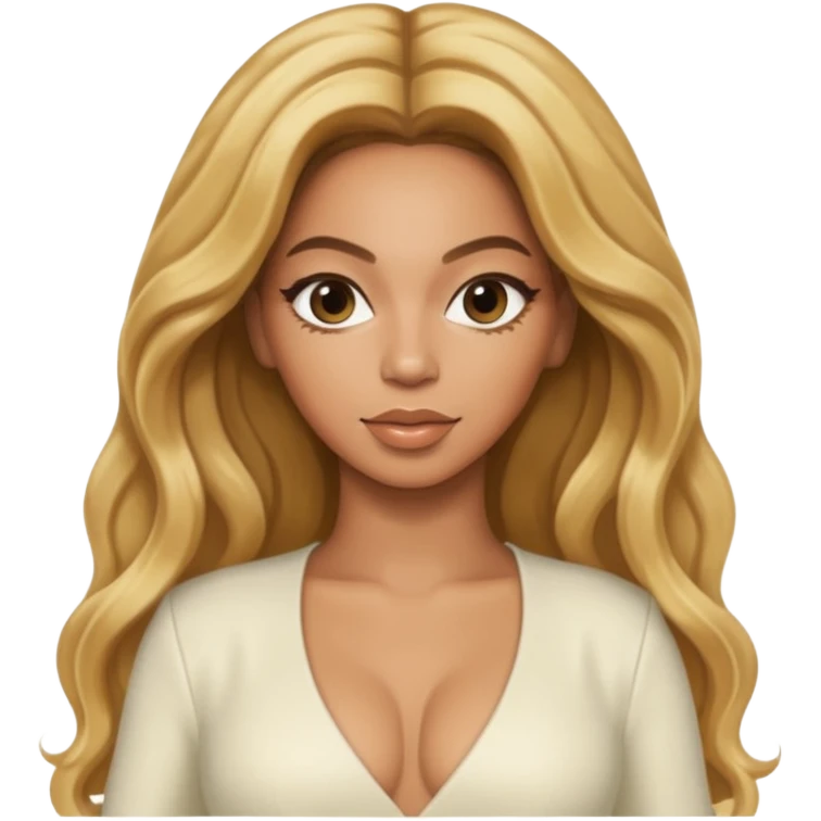 Beyonce with long golden blonde hair, ivory outfit emoji