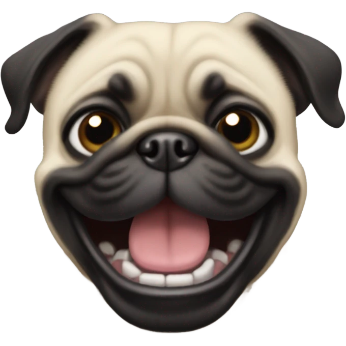 A laughing black pug emoji