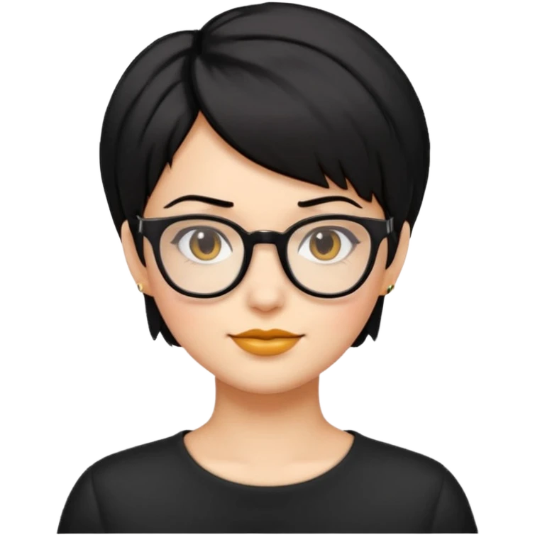 mujer de cabello corto negro y lentes, cabello con puntas hacia afuera, emoji style emoji