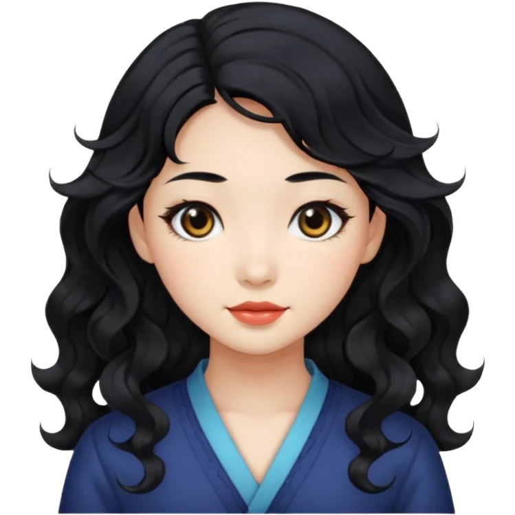 Beautiful girl,Black hair,wavy hair，long hair,Black eyes,Chinese emoji