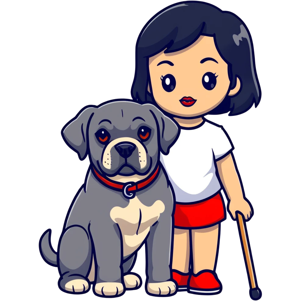 Fashionable girl with black hair and red lips with a Cane Corso dog emoji