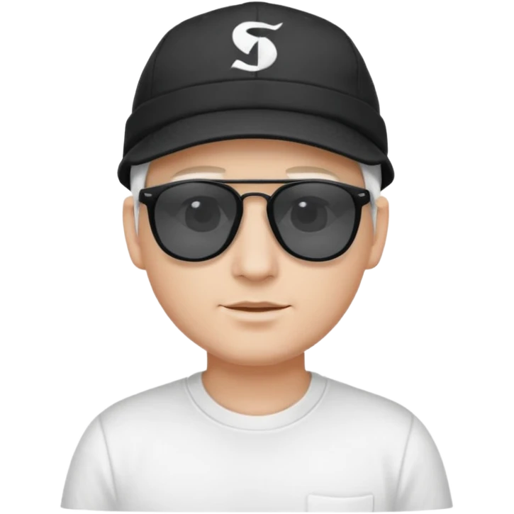 검은 안경을 쓰고 하얀 캡모자를 쓰고 흰 옷을 입은남자 emoji