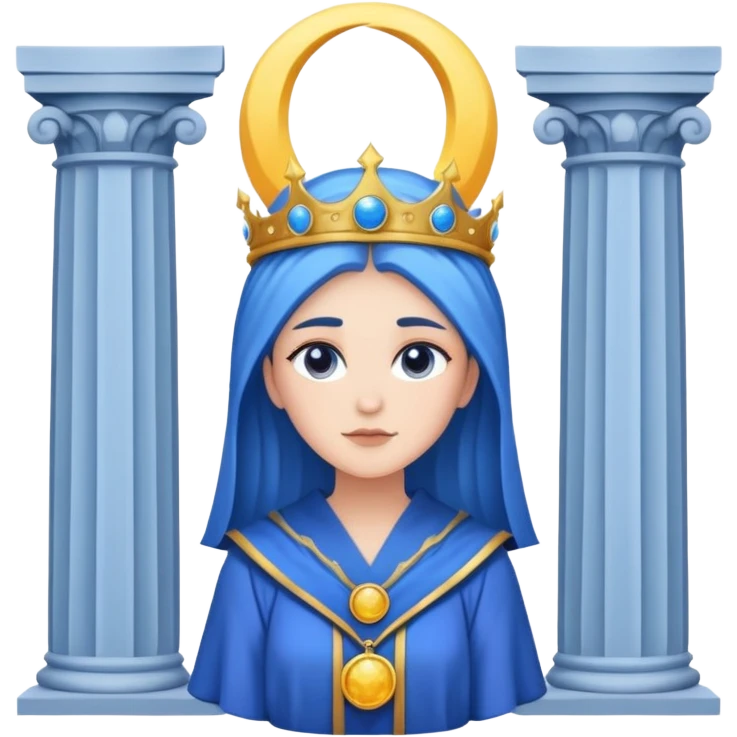 High Priestess tarot card with moon crown, blue robes, and pillars emoji